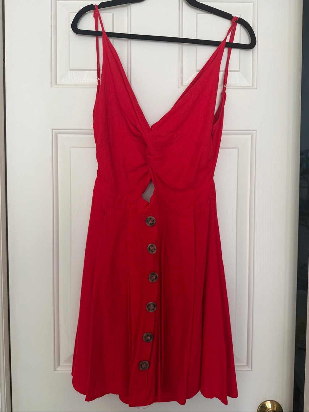 Red Button-Front Mini Dress with Twist Front